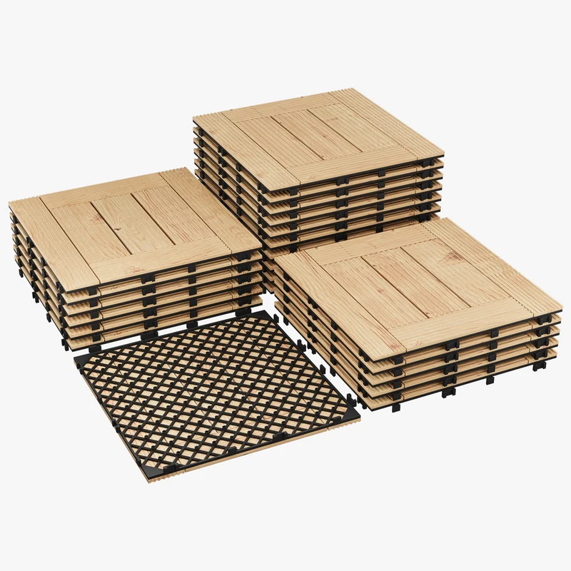 Dalles terrasse bois acacia 12x12 pouces antiderapantes clipsables