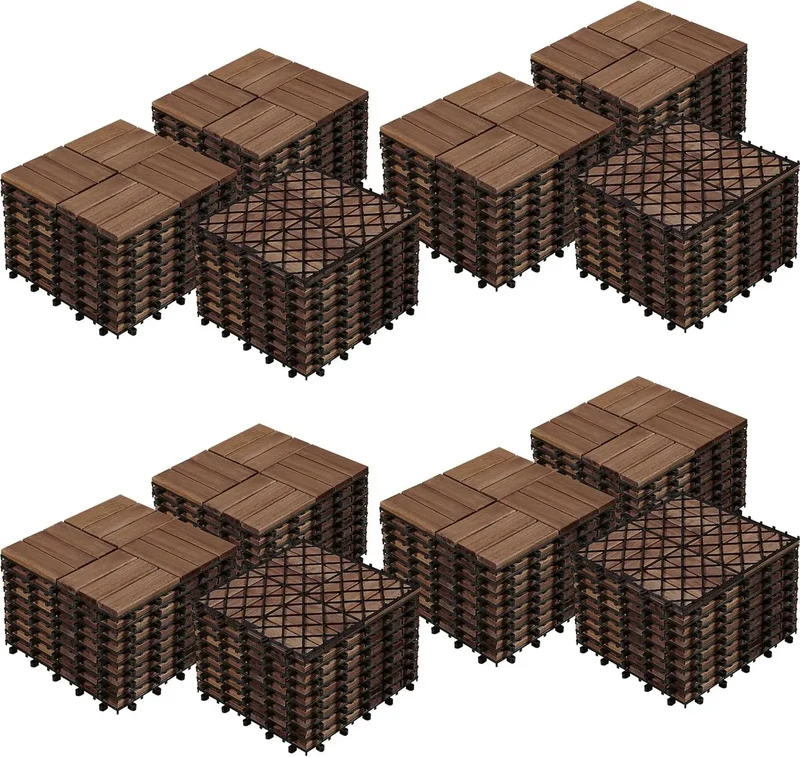 Kit 108 dalles terrasse acacia emboitables impermeables 30cm