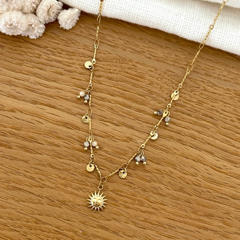 Collier "Soleil" jaspe acier