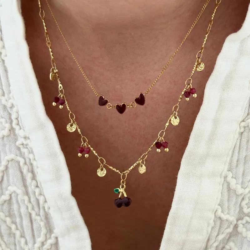 Collier "Cerise" bordeaux acier