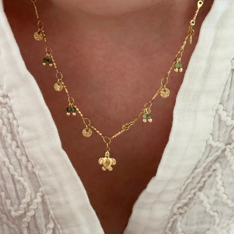 Collier "Tortue" vert acier