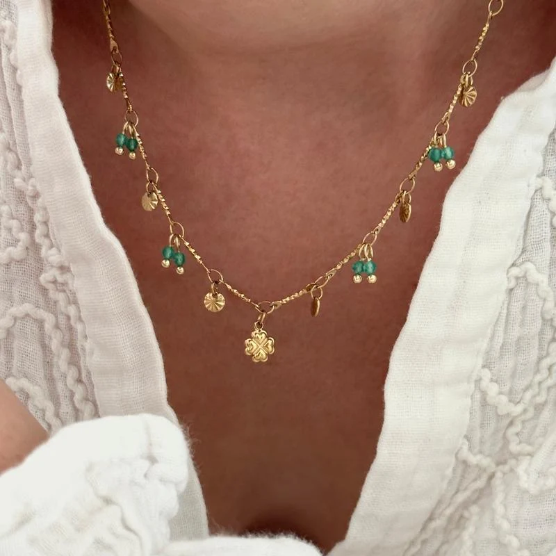 Collier "Trèfle" vert acier