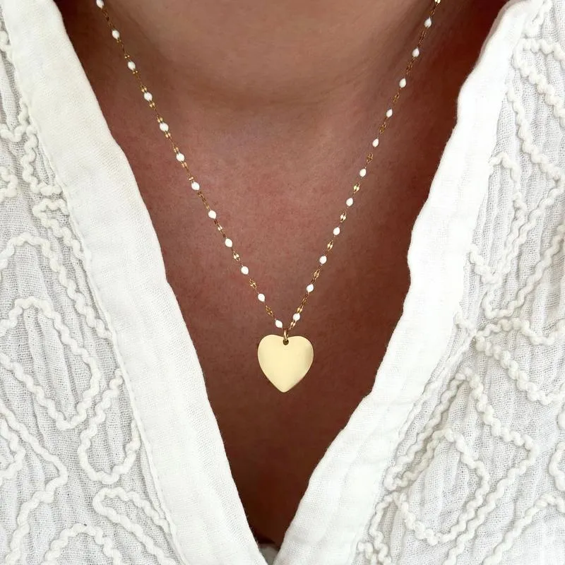 Collier "Coeur" acier blanc