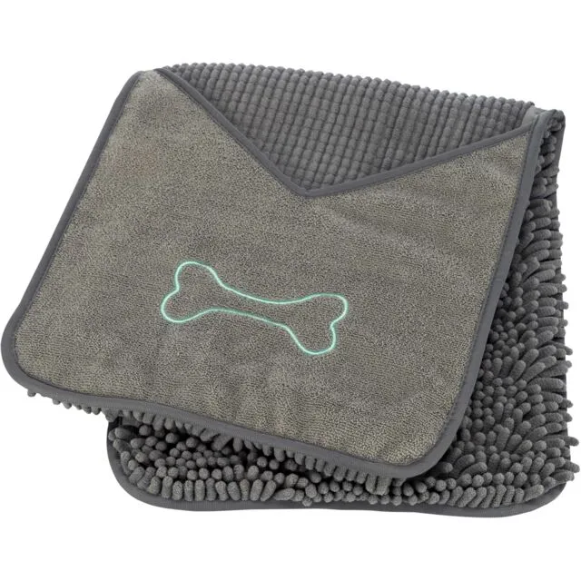 Serviette avec pochettes p. les mains, microfibre, 78 × 32 cm, gris