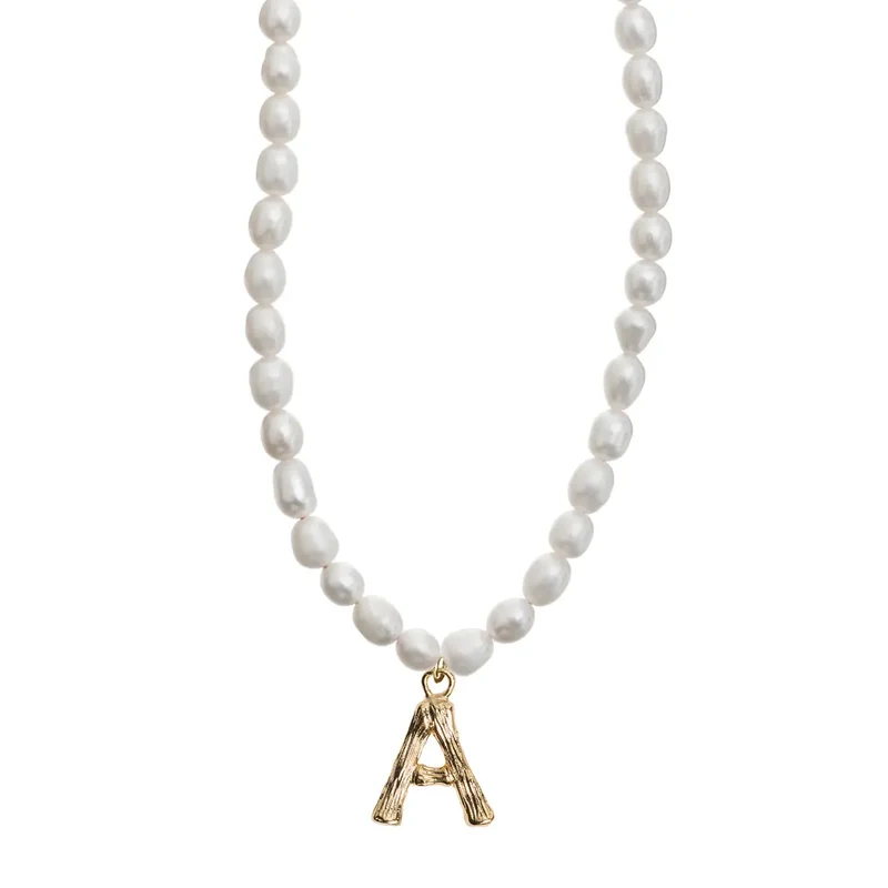 Collier Lettre Perle et Bambou