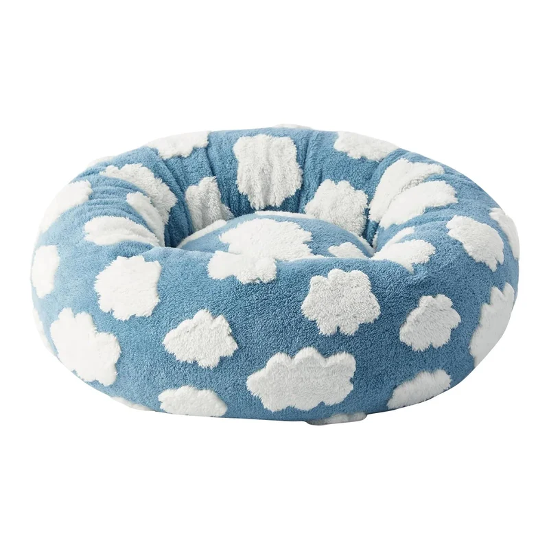 Coussin rond pour chien moelleux et lavable avec fond antiglisse