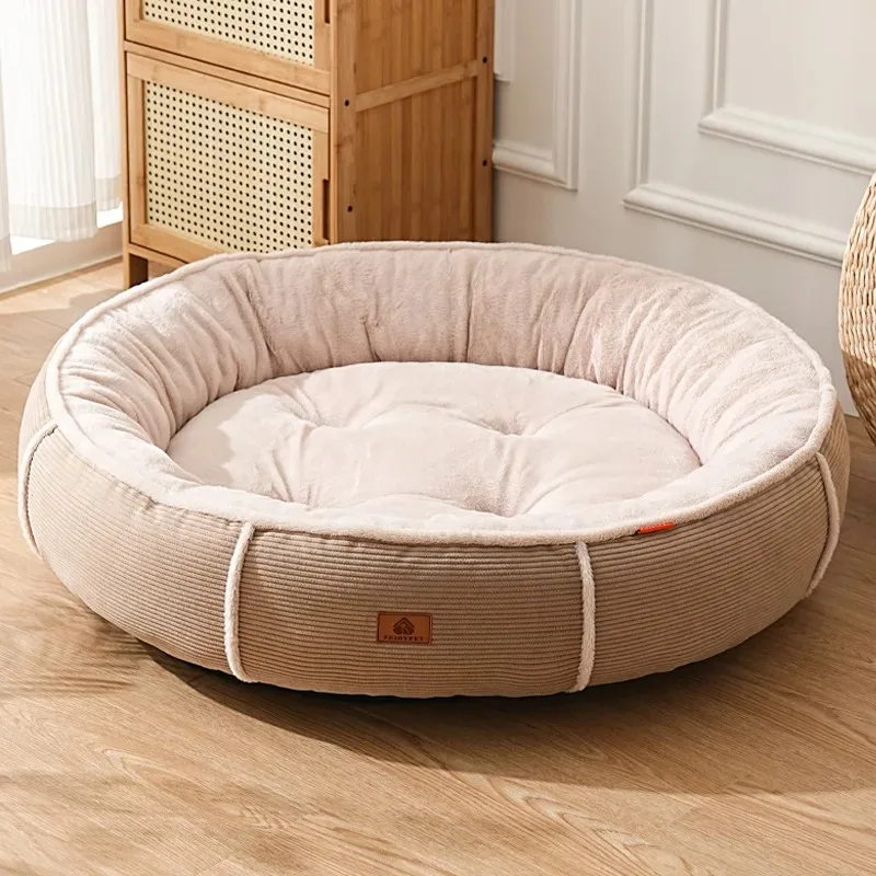 Coussin rond pour chien en peluche douillette