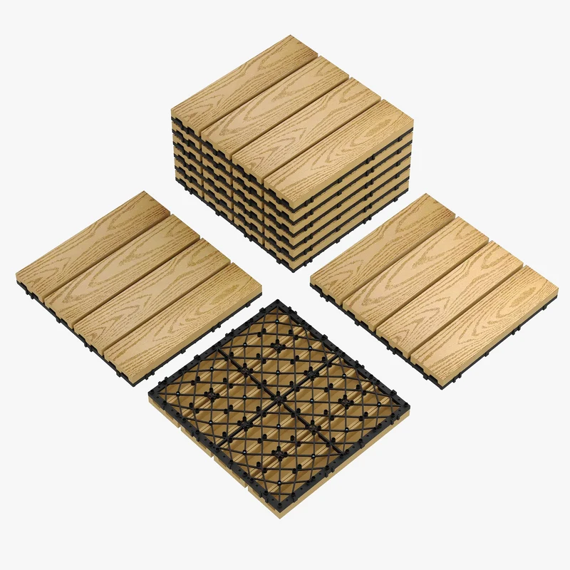 Dalles terrasse composites clipsables 30x30 bois rainuré