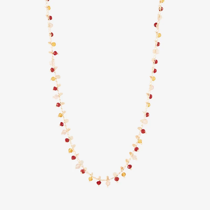 Collier perles à facettes rouges et orange