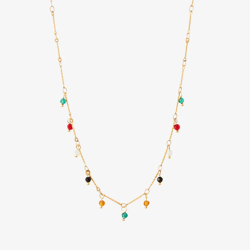 Collier acier inoxydable avec pierres facettées multicolores