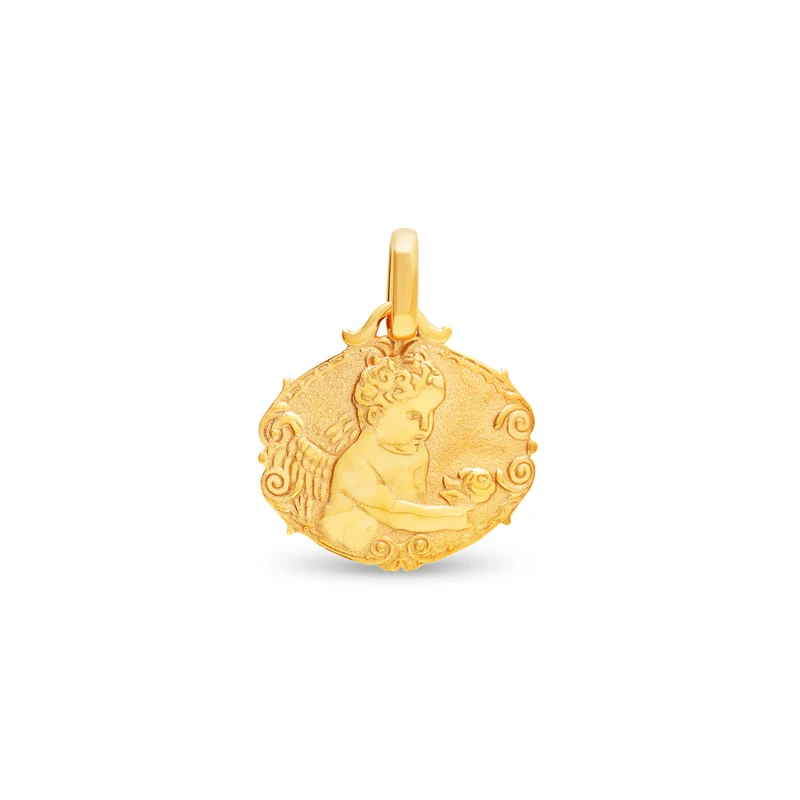 Médaille ange à la rose médium en or