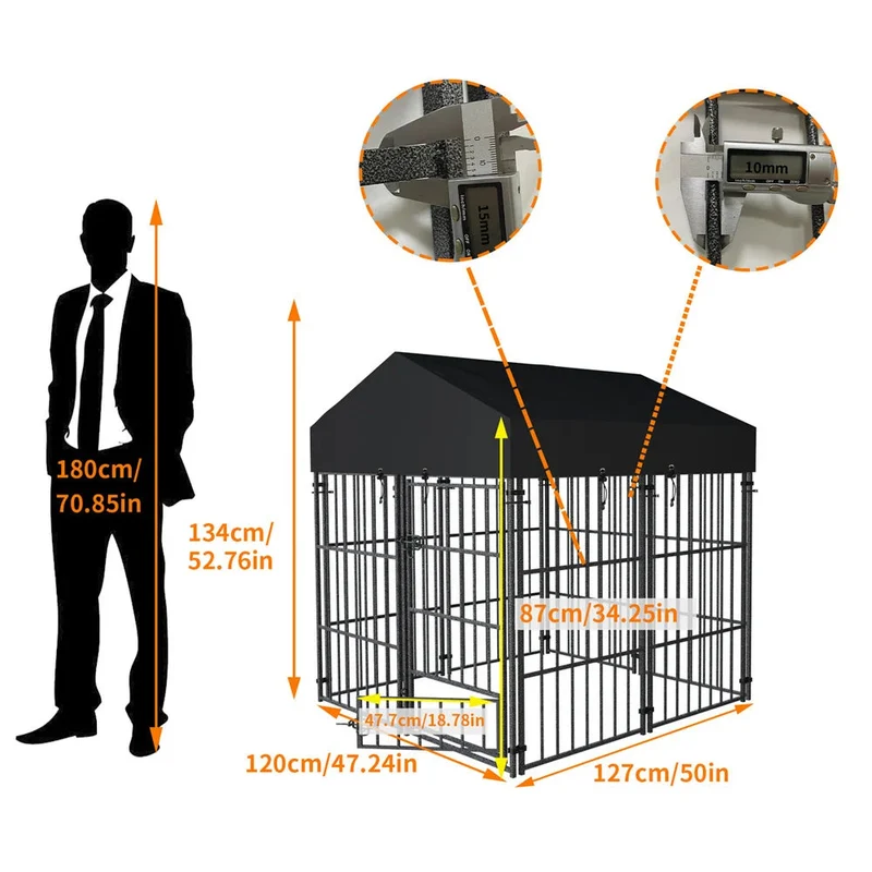 Enclos extérieur pour chien avec toit – Cage robuste en métal avec couverture imperméable