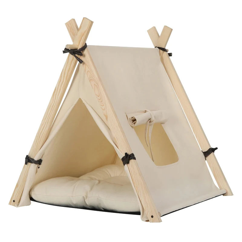Niche d’intérieur pour chien en forme de tipi avec coussin lavable