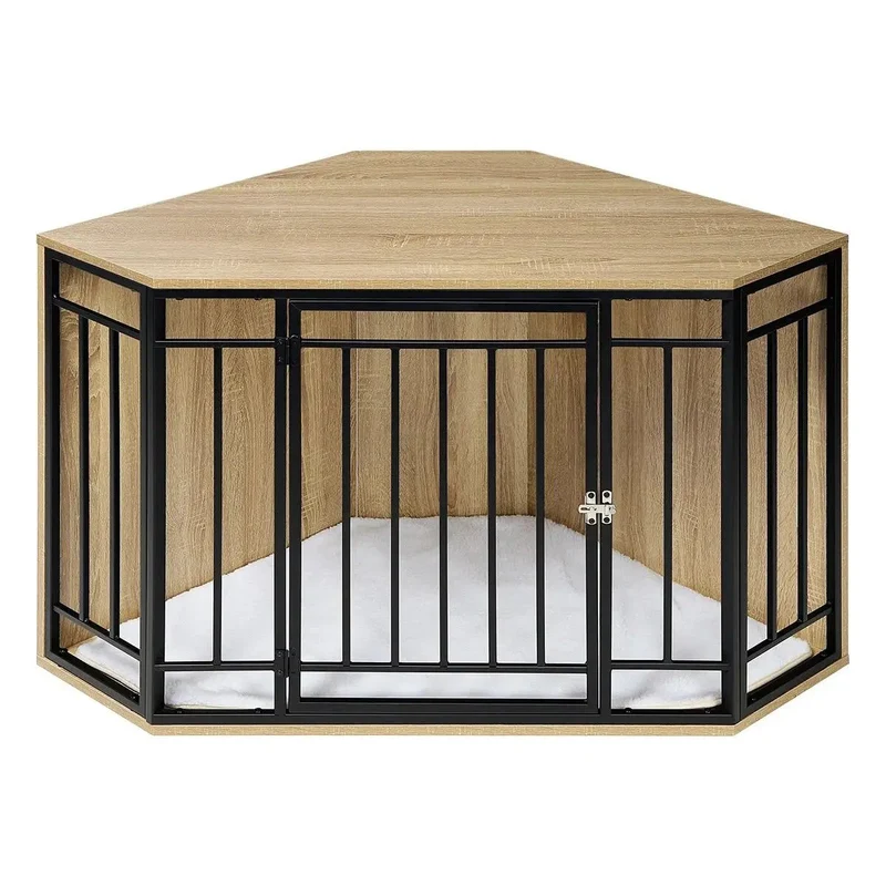 Cage pour chien d'intérieur en bois avec coussin et porte verrouillable