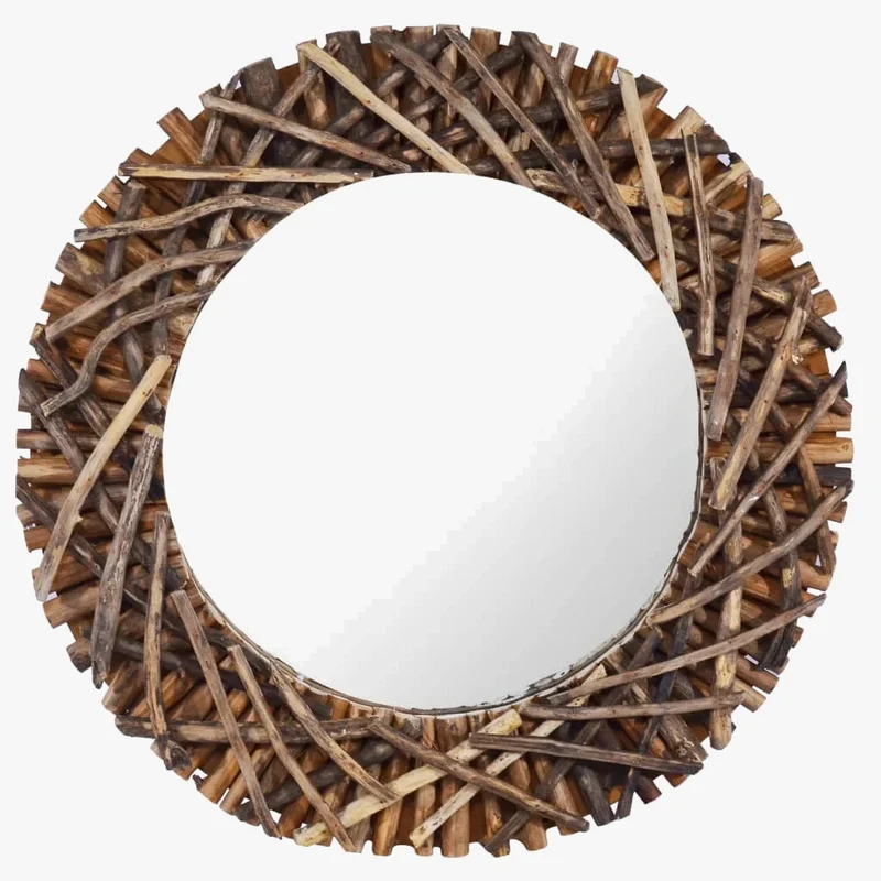 miroir mural rond en teck pour décoration intérieure