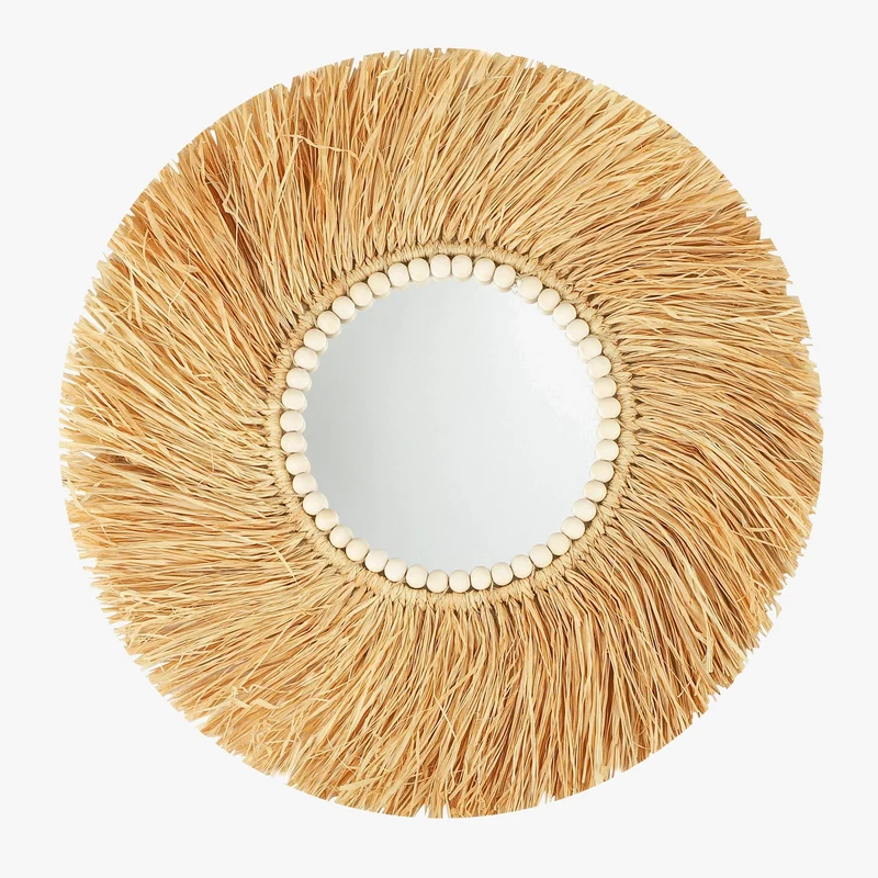 miroir décoratif en perles de bois et bambou fait main