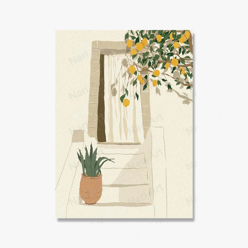 peinture sur toile fruits citron art mural décoration estivale sous les palmiers