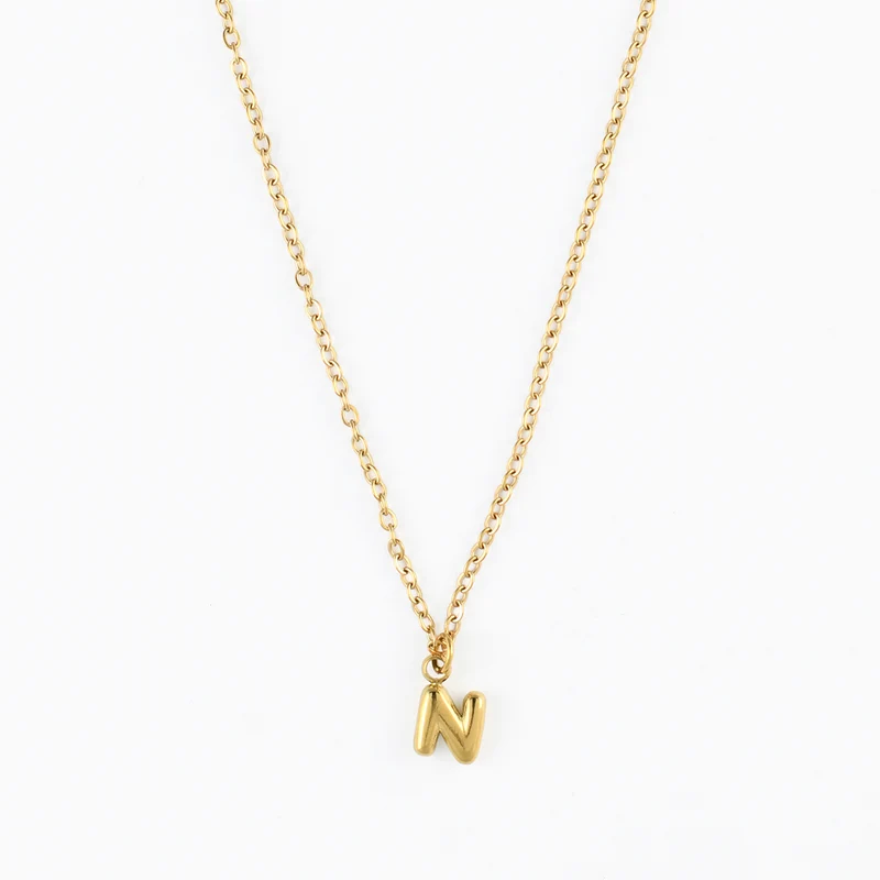 Collier à pendentif lettre N acier inoxydable