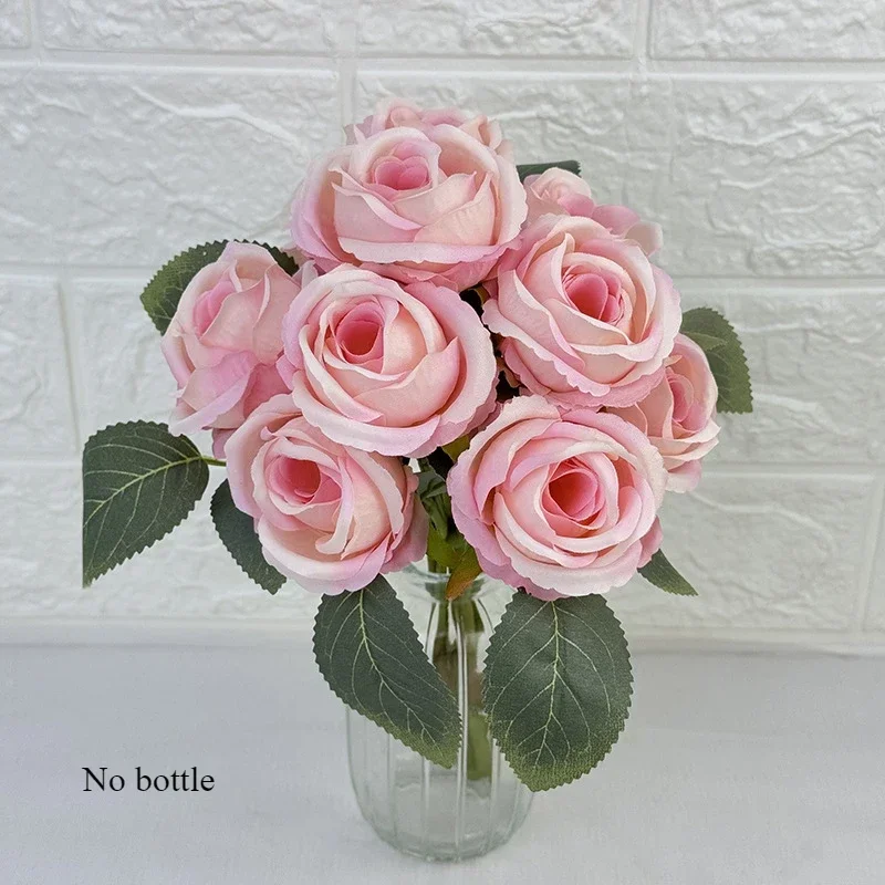 bouquet de 10 roses artificielles en soie décoratives pour événements