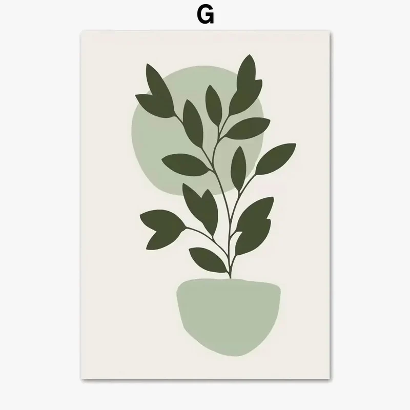 peinture abstraite de plantes vertes style bohème décoration murale nordique