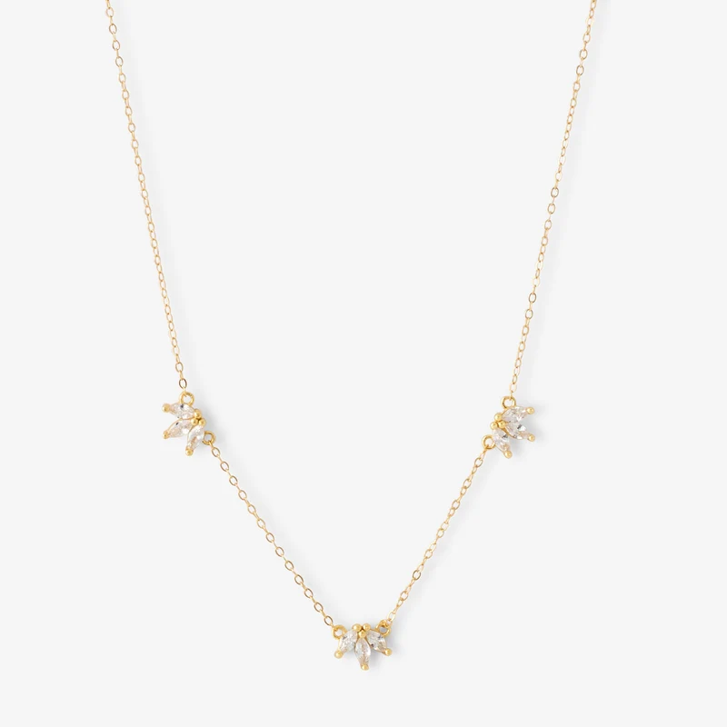 Collier pétales zirconium en argent garanti doré