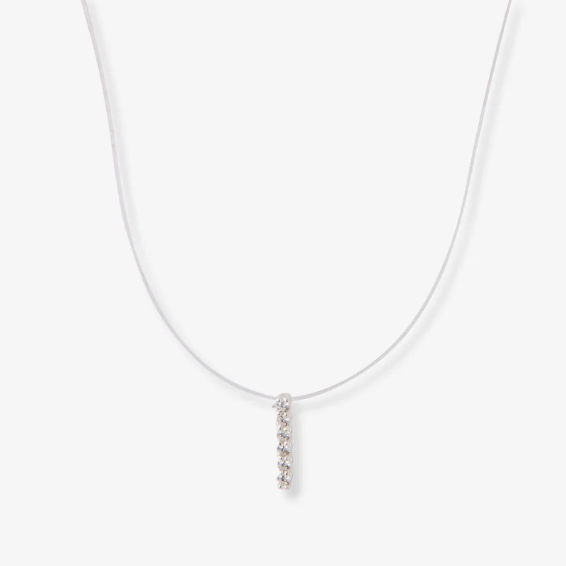 Collier nylon pendentif barre de zircon argent 925