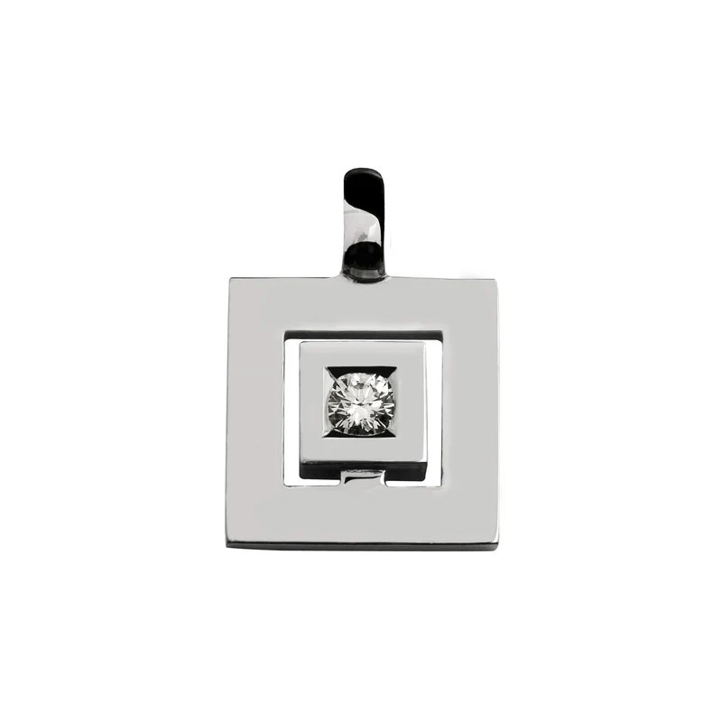 Pendentif signe Labyrinthe large carré diamant en or Tournaire