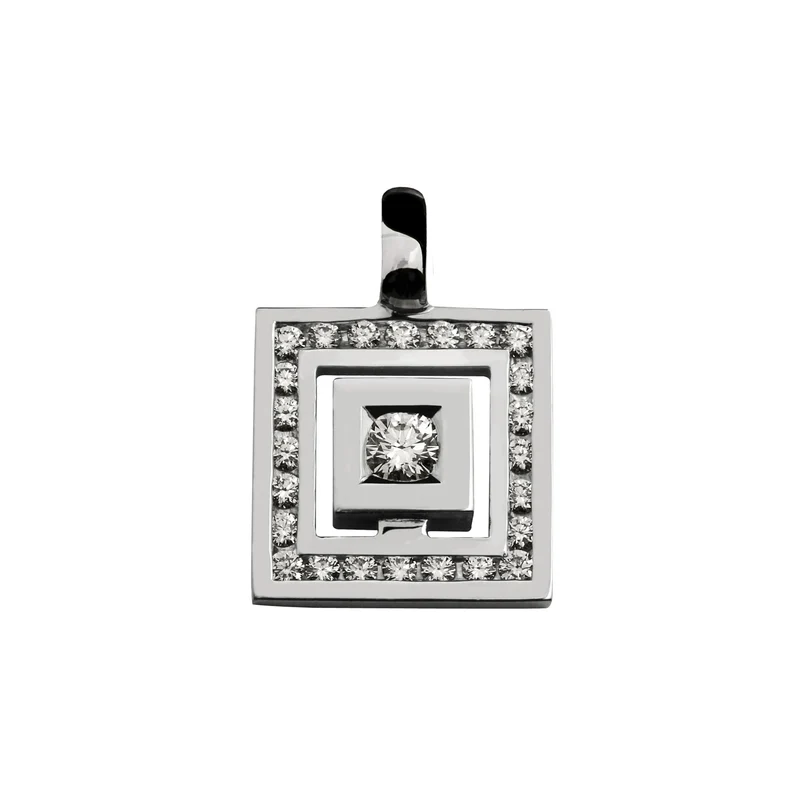 Pendentif signe Labyrinthe carré pavage diamant en or Tournaire