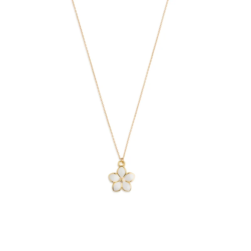 Gene - Collier pendentif en émail blanc en forme de fleur