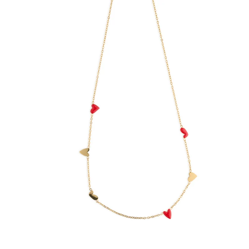 Linnea - Collier chaîne cœur rouge et or en acier inoxydable