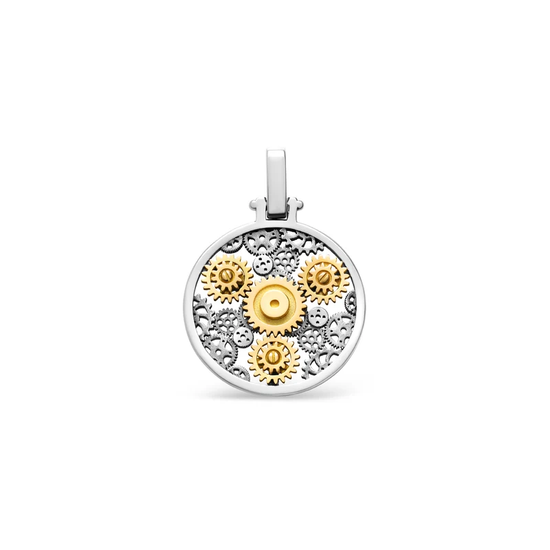 Pendentif Engrenages Rond en or blanc et or jaune