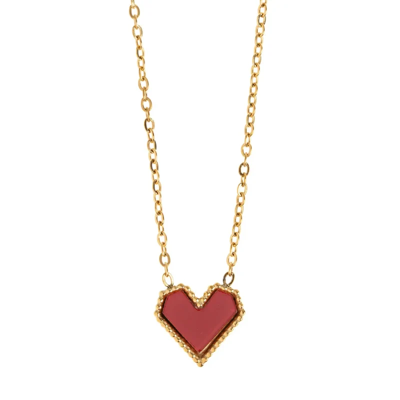 Sarah - Collier Coeur Rouge Acier Inoxydable