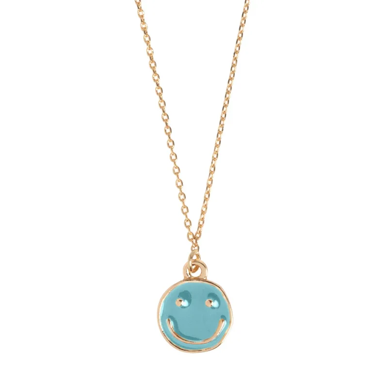 Doris - Collier en émail bleu avec smiley