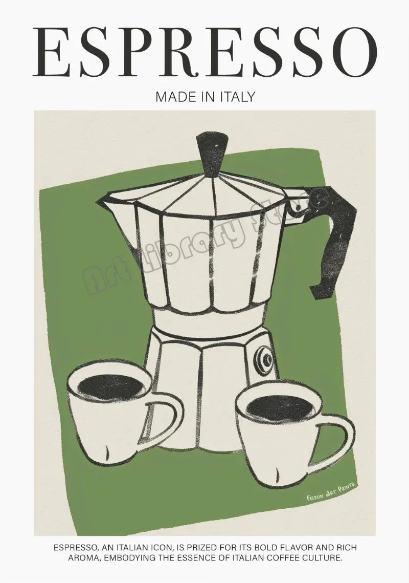 affiche vintage italienne paysage nourriture et café méditerranée