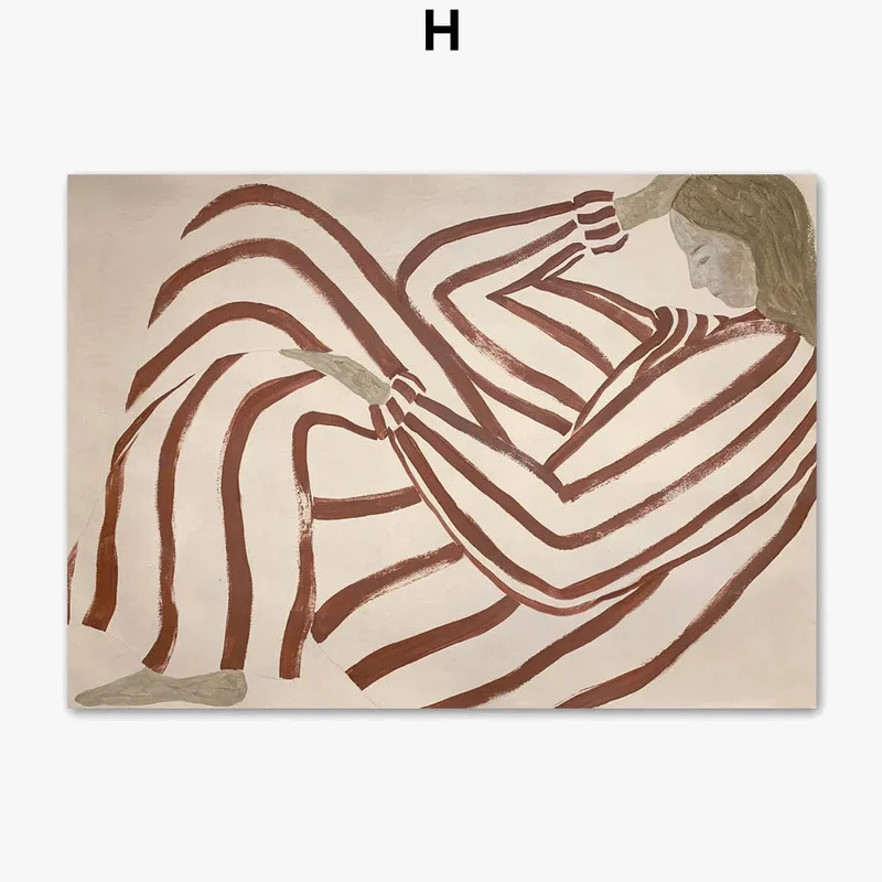 pyjama rayé femme géométrie feuille art mural rétro moderne
