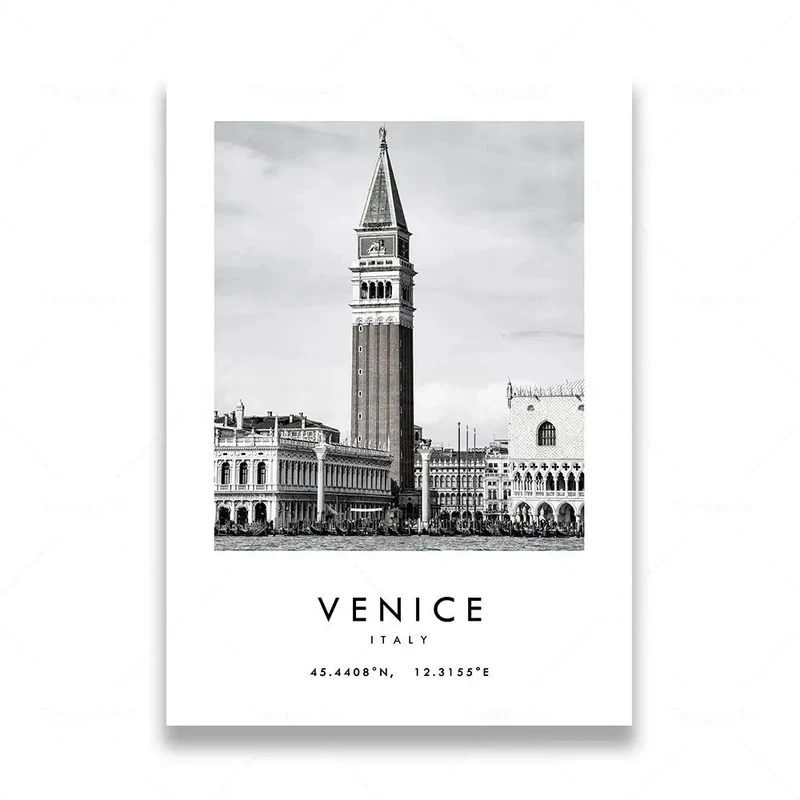 affiche de photographie de voyage en noir et blanc de rome et las vegas