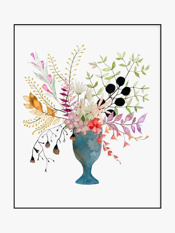 vase aquarelle art mural impressions nordiques décor intérieur