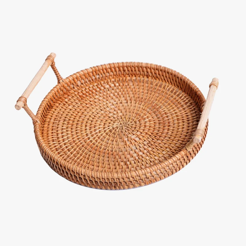 panier rond en rotin tressé avec poignée pour rangement et présentation