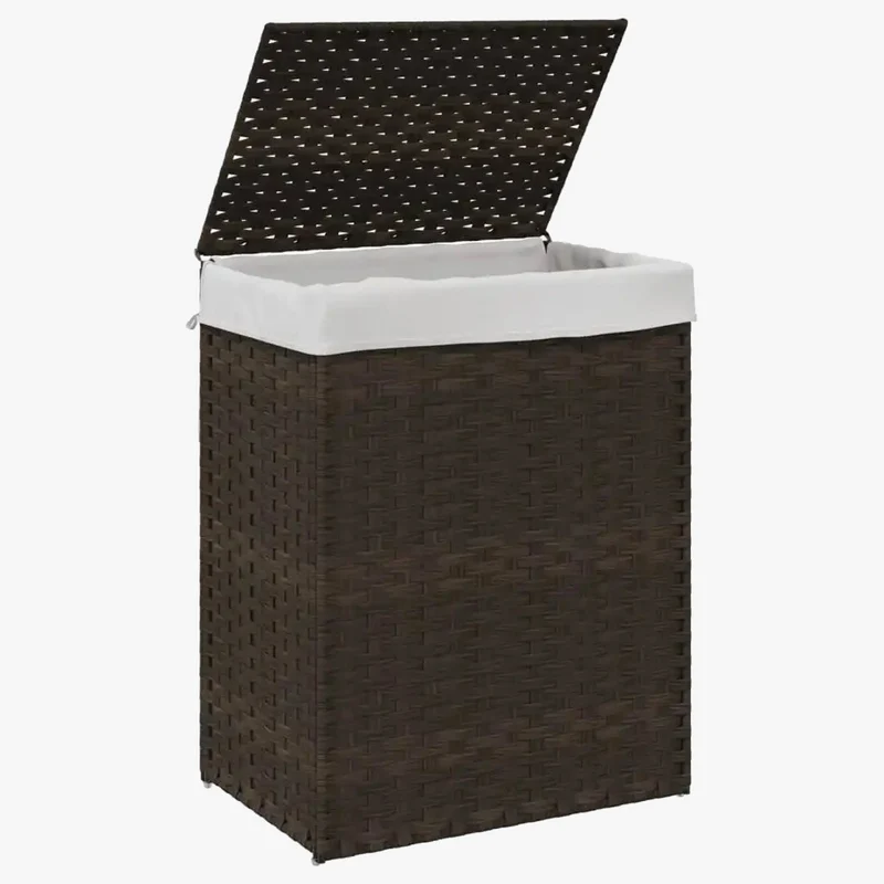 panier à linge avec housse en rotin foncé élégant et pratique