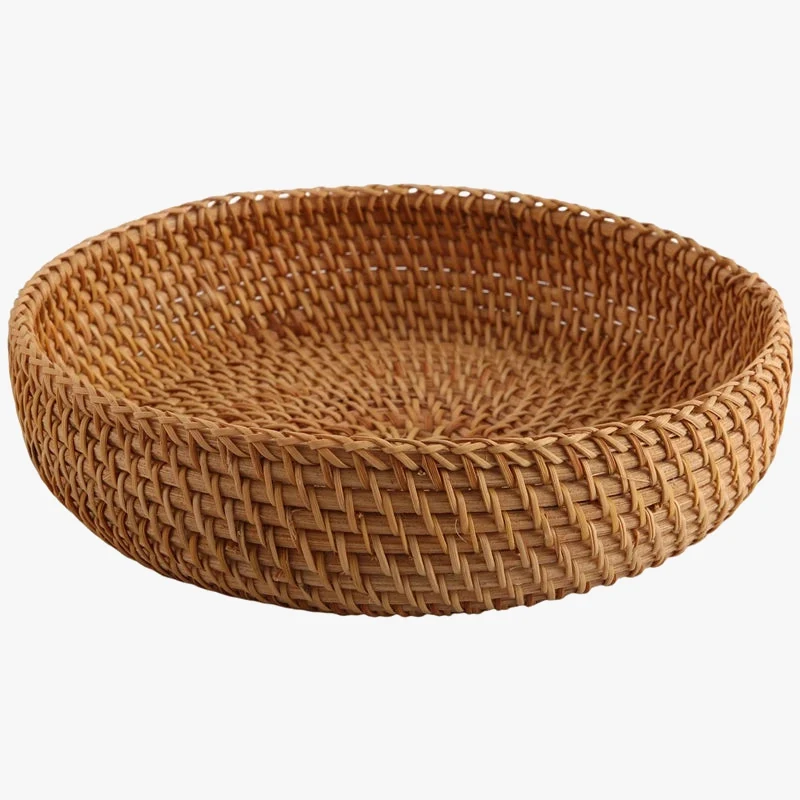 panier rond en rotin fait main pour rangement et pique-nique