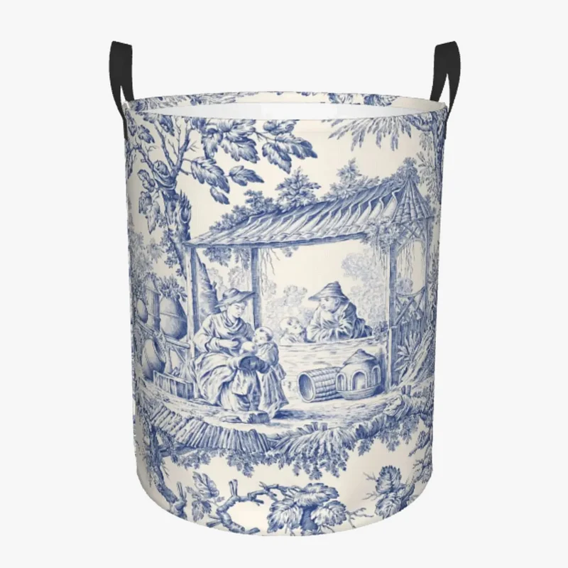 panier à linge pliable personnalisé classique en toile de jouy pour jouets