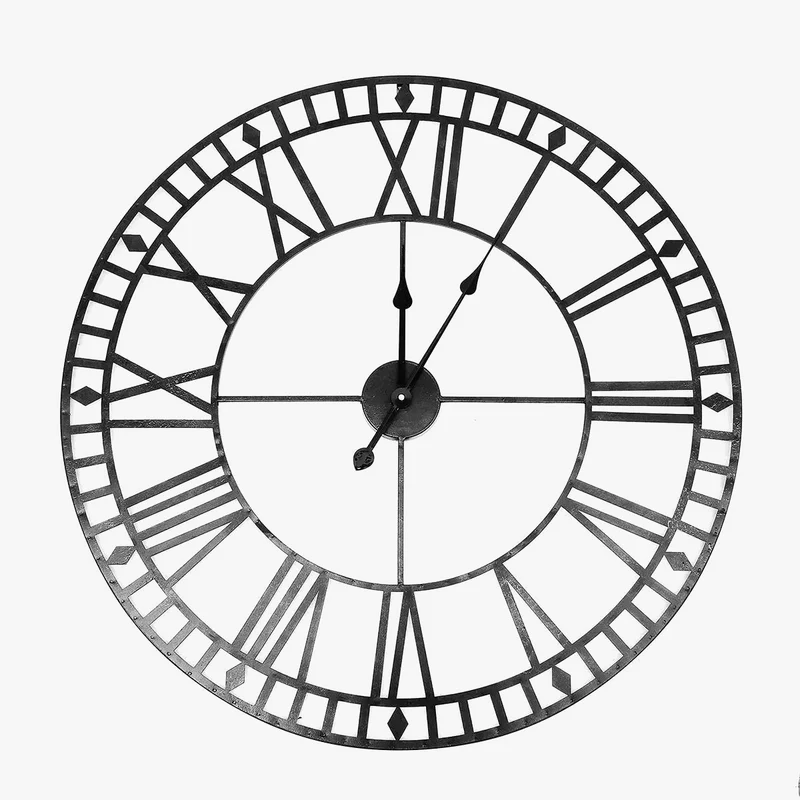 horloge murale rétro en fer noir moderne chiffres romains décorative
