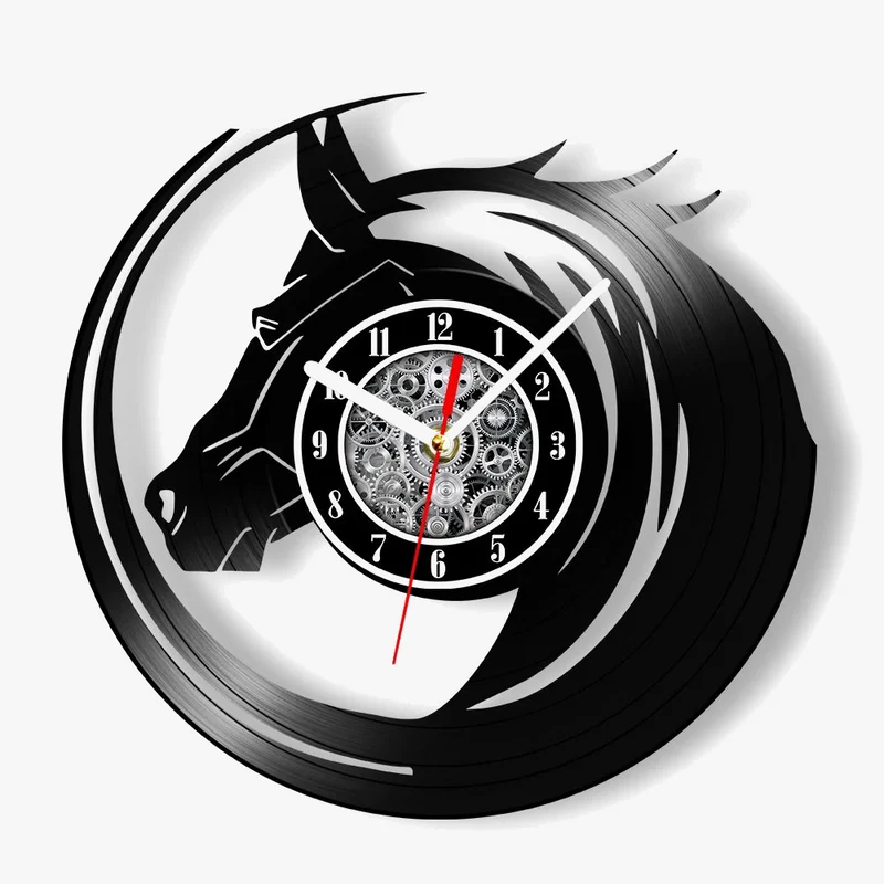 horloge murale vinyle cheval décoration équestre artisanale cadeau unique