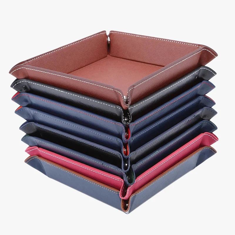 plateau pliable en cuir pour rangement divers et accessoires