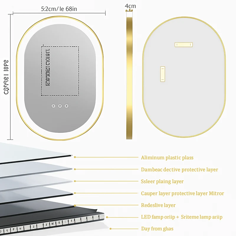 miroir ovale intelligent antibuée avec éclairage led ajustable