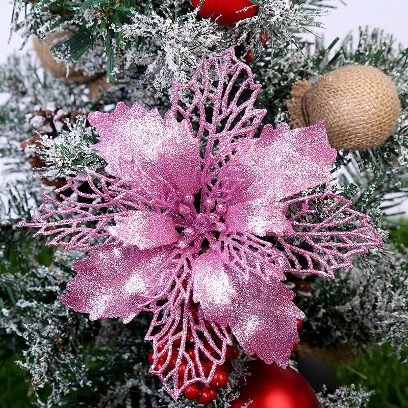 décoration suspendue fleur pailletée pour arbre de noël
