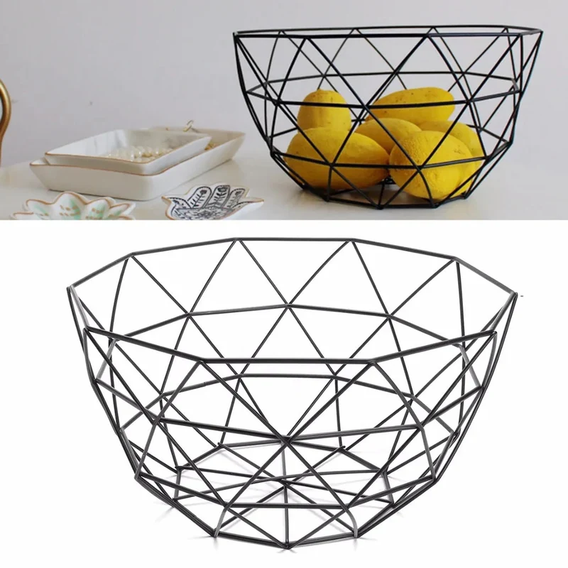 panier de rangement décoratif en fil de fer géométrique pour fruits