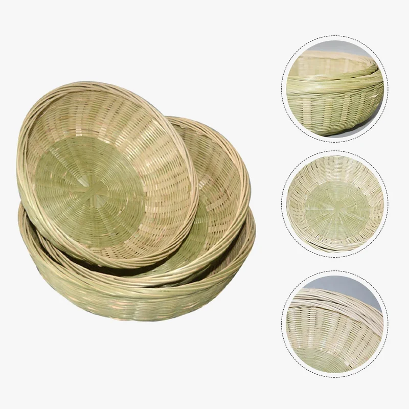 lot de 3 paniers en bambou avec plateau en osier pour fruits et pain