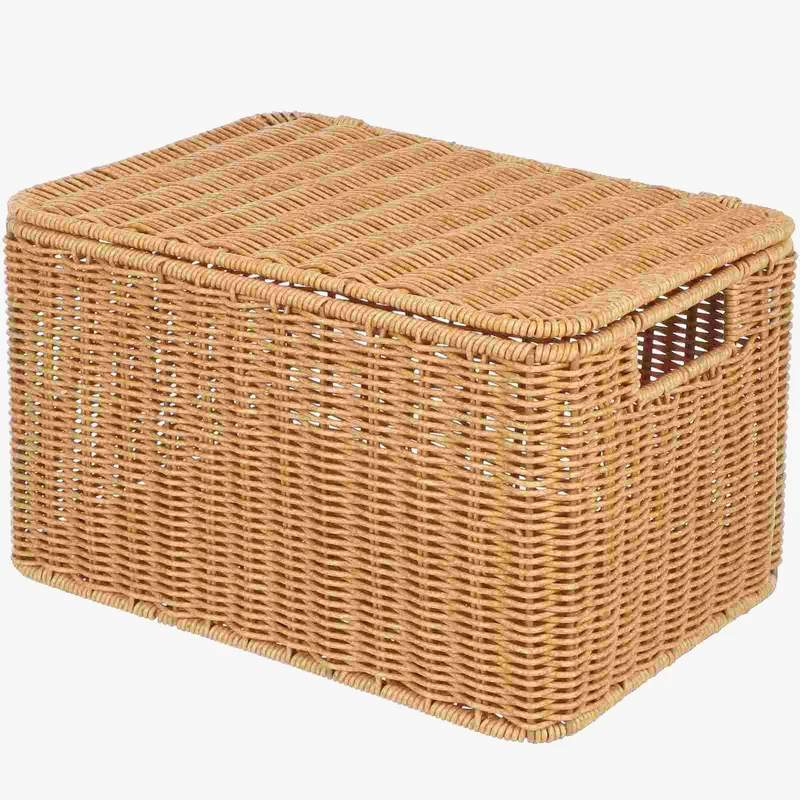 panier de rangement en rotin synthétique avec couvercle