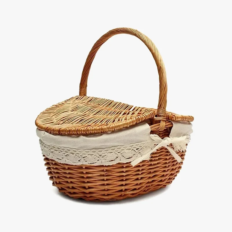panier en osier style campagnard pour pique-nique et rangement